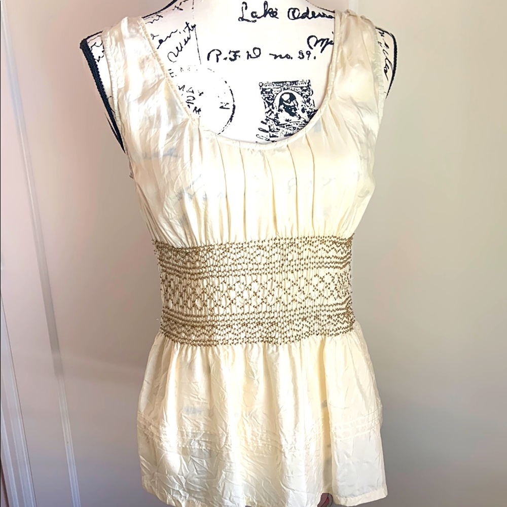 Anthropologie Ipsa beaded silk top